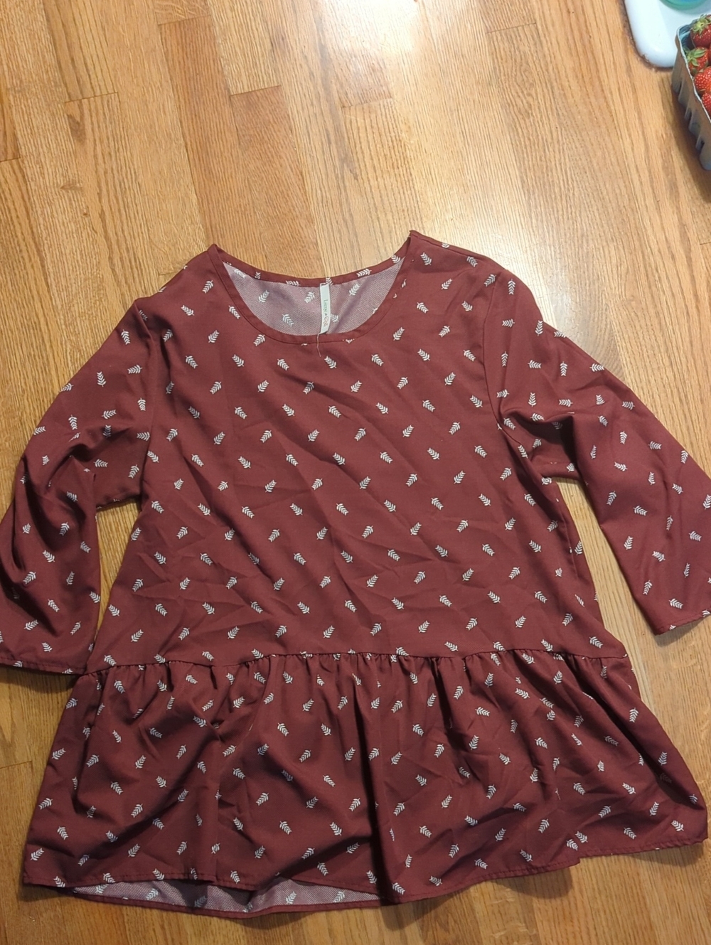 Maroon Peplum Tunic Top with Small White Print